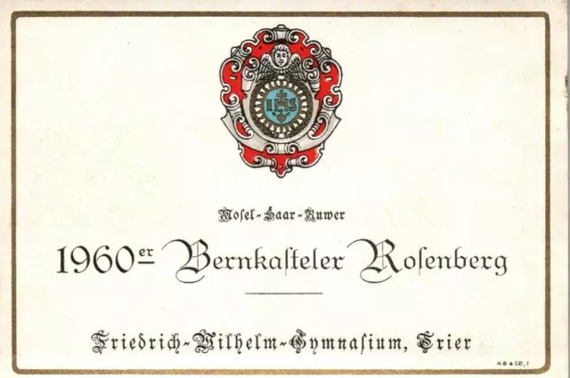 1960er 1960s Bernkasteler rosenberg  Mosel Saar Ruwer  German Wine Label