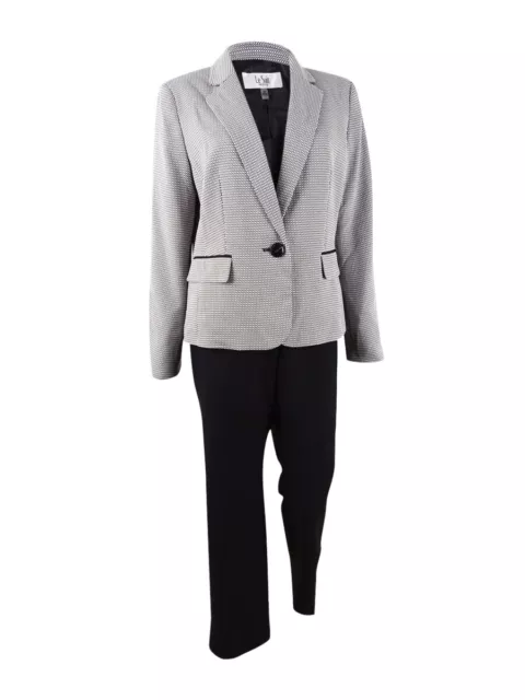 Le Suit Women's Petite One-Button Notched-Collar Pantsuit (10P, Ivory/Black)