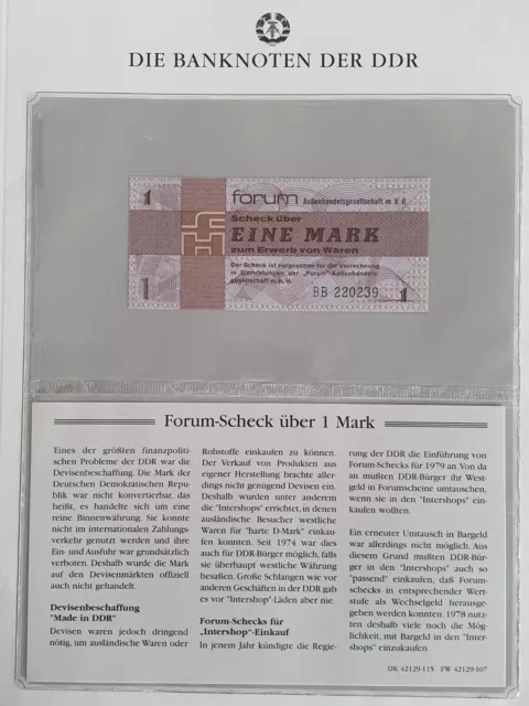 DDR 1 Mark Forum Scheck unc. 1979 Kassenfrisch Intershop Waren Einkauf