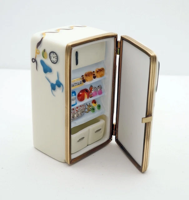 New French Limoges Trinket Box Amazing Fridge Refrigerator w Food & Remov Drawer