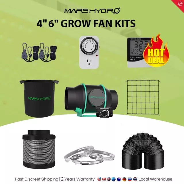 Mars Hydro 4'' 6'' Inline Ventilation Fan Kits Ducting Carbon Filter Grow Tent 3