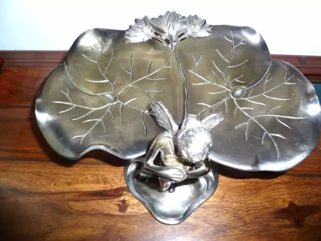 WMF Style  Fairy with Dove and Lily Art Nouveau Calling Card or Sweetmeat Tray 2