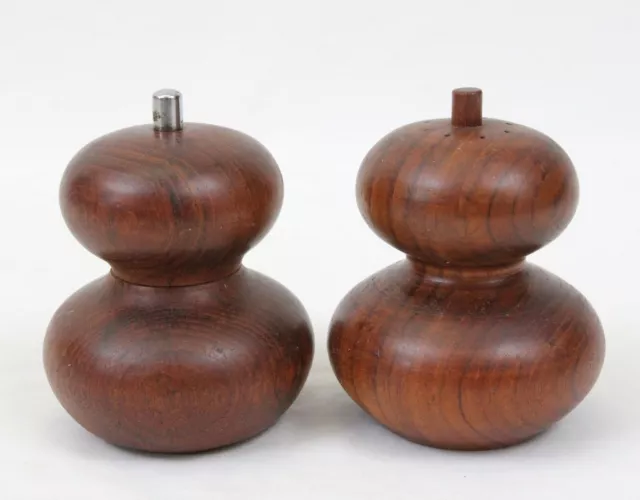 Tre Spade Vintage Mid Century Modern 4.5" Wood Salt Shaker Pepper Grinder Set