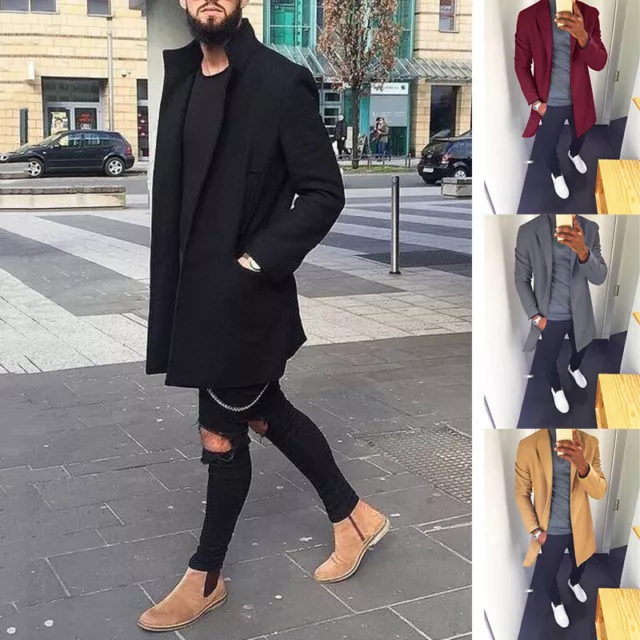 Men's Jacket Peacoat Winter Outwear Overcoat Trench Warm Coat Tops Long NEW