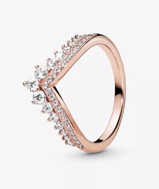Pandora Rose Gold 925 Princess Enchanted Wish Tiara Crown Ring Size 9/R/59