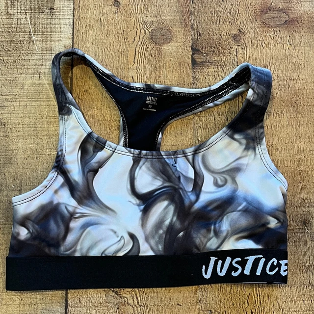 Justice Girl's Sports Bra Black White Marbled Size 30