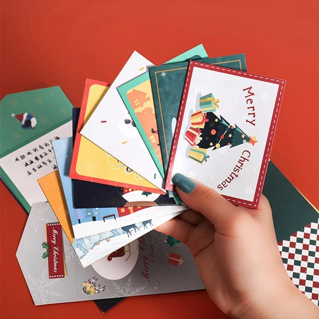 Paper Printed Xmas Gifts Cards Winter Holiday Merry Christmas Greeting Card Set