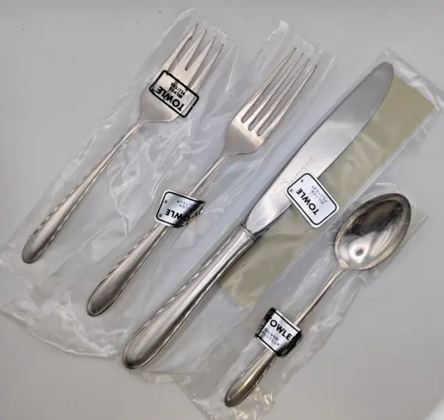 NOS Silver Flutes By Towle Sterling Silver Regular Size Place Setting 4pc