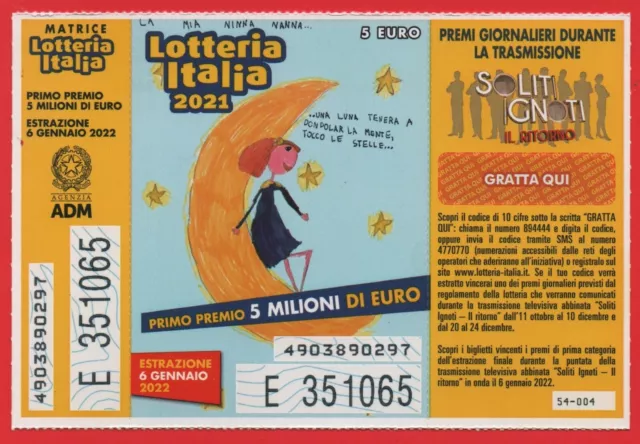 Lotteria Italia 2021 Raro Con Matrice E Gratta E Vinci 004 Tenuto Perfettamente