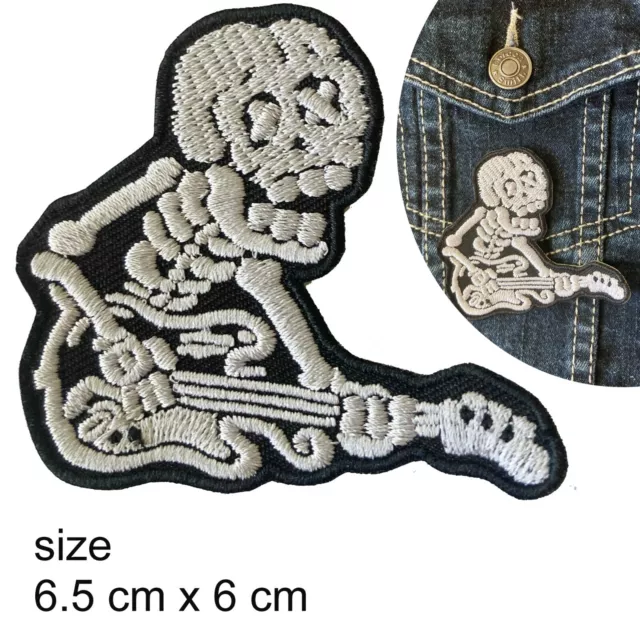 Guitar player Iron on patch rock skeleton bone music musician iron-on patches