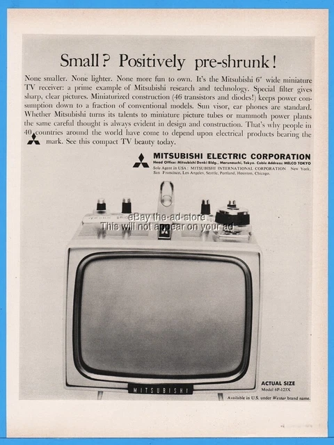 1963 Mitsubishi Television TV Receiver 6" Miniature Compact Tokyo Japan Print Ad