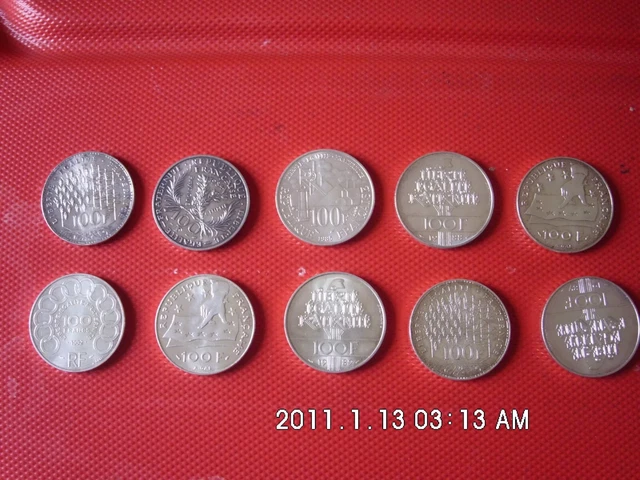 Pièces 100 francs en argent (lot de 10 pièces)