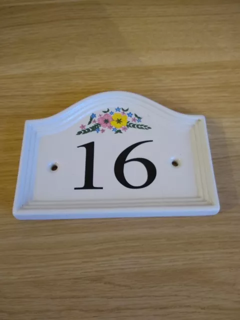 Ceramic house sign number 16 sixteen. New. Vgc.