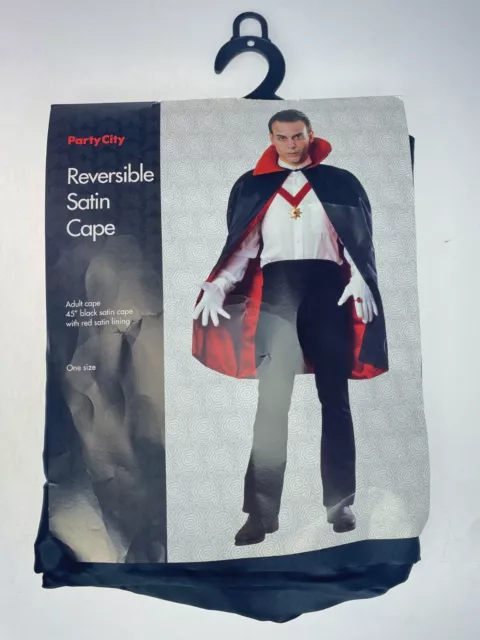 Reversible Satin Cape 45” Black Red Lining Adult Halloween Costume Vampire