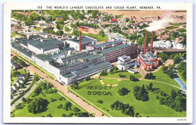 Postcard Pennsylvania Aerial View of Hershey Plant Linen PST 1944 G2