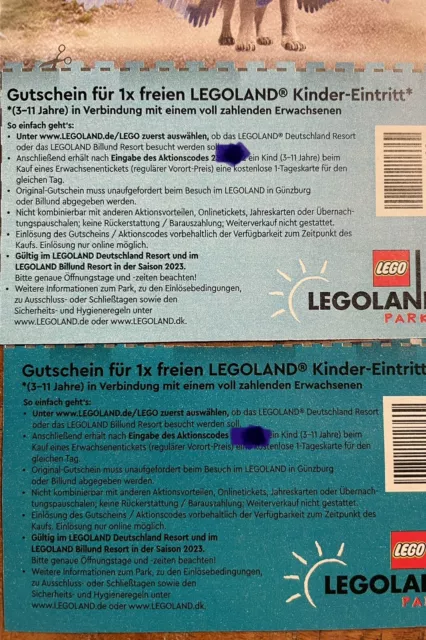 💙Legoland 2 x Gutscheine freier Kinder-Eintritt Legoland Günzburg Saison 2023