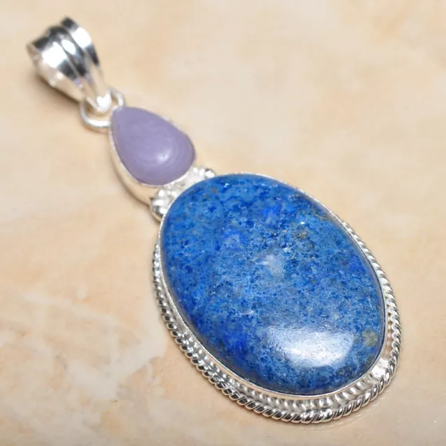 Handmade Pyrite Lapis Lazuli Jasper 925 Sterling Silver 2.75" Pendant #P11415