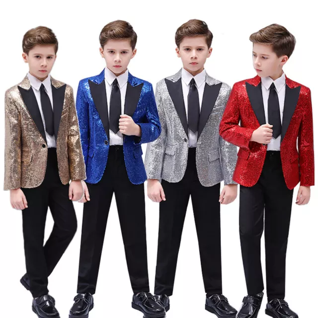 Boys Kids Children Sequin Suit Jacket Dance Party Show Costume Dancewear