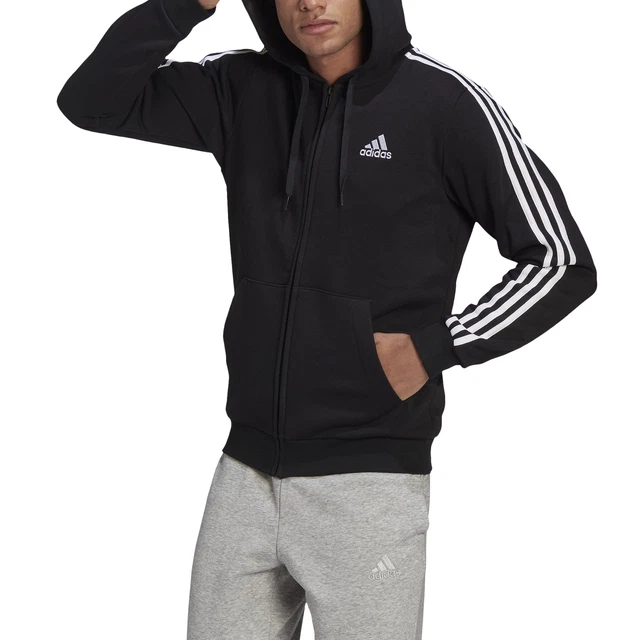 Adidas Felpa da Uomo con Cappuccio e Zip Essentials 3-Stripes Nera Taglia M C...
