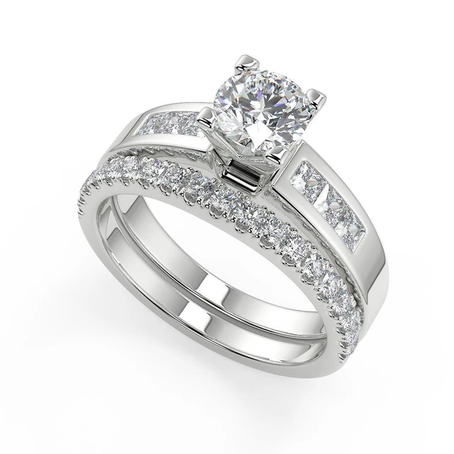 2.15 Ct Round Cut Four Prong Channel Diamond Engagement Ring VS1 G Treated