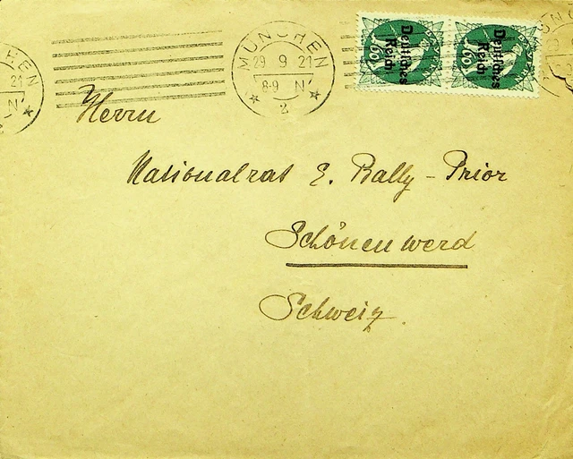 Sephil Deutschland 1921 60pf Paar W / Ovpt Auf Abdeckung München Sich Schweiz