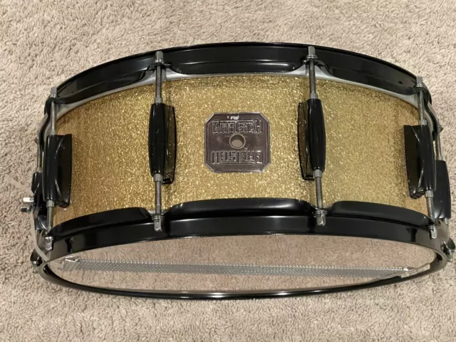 Gretsch 14 x 5.5” Snare Drum 10 Lug Gold Sparkle Wrap Black Hardware Drums