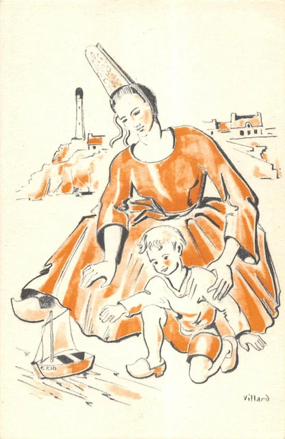 Cpa Illustrateur Bretagne Signe Villard