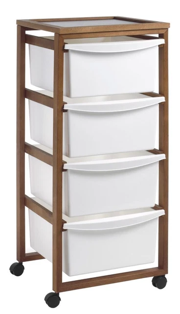 Cassettiera Salvasapazio con 4 Cassetti in Legno Faggio Noce 82 x 36 x 34 cm
