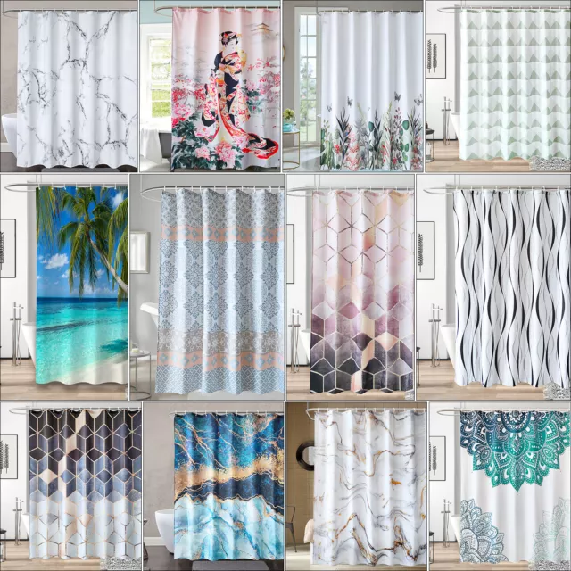 Waterproof Polyester Fabric Bathroom Shower Curtain Sheer Panel Decor 12 Hooks