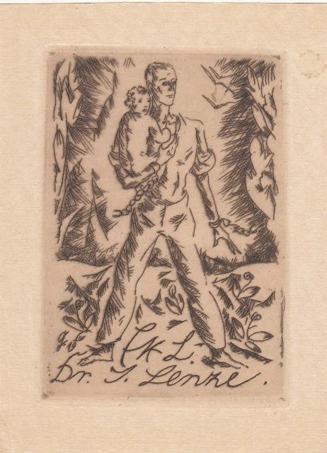 Exlibris Bookplate Radierung Willi Geiger 1878-1971 Mann Ketten Kind