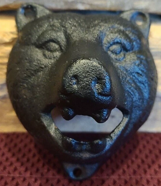 NEW Rustic Cast Iron Wall Hook Bear Grizzly BOTTLE OPENER Man Cave Cabin Hunting