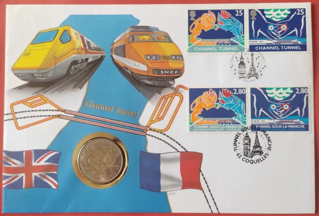Gibraltar ** 2.8 ECU 1993 PP ** Eurotunnel ** XXL Coin  Cover  Stamp TOP !!!