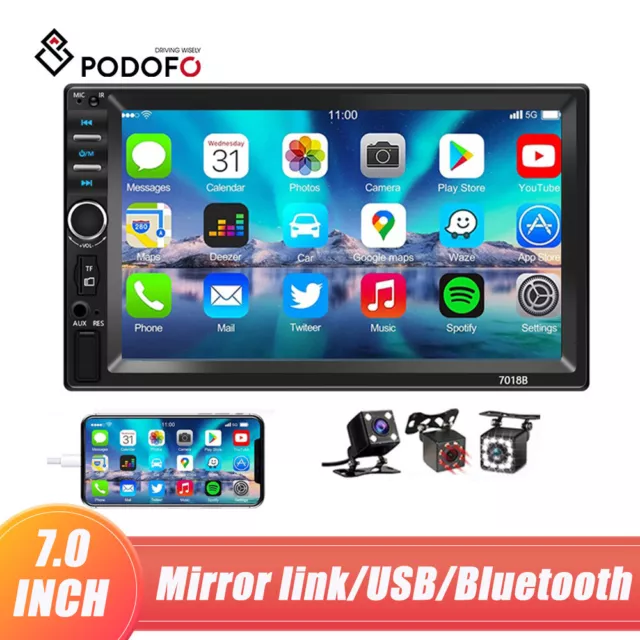 Double 2 Din Car Stereo Radio 7" Bluetooth USB AUX FM TF Touch Screen MP5 Player