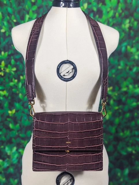 JW PEI Mini Flap Crossbody Bag Burgundy Croc Vegan Leather Purse