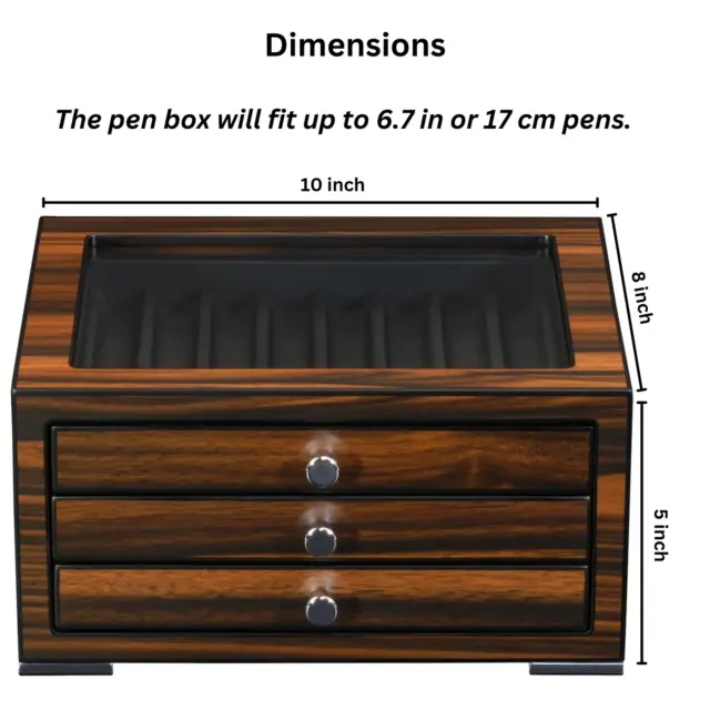 24 Pen slot Fountain Ebony Wood glass Display Case Organizer Storage Box Jewelry 2