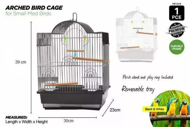 1x  Bird Cage Pet Cages Aviary Travel  Budgie Parrot Toys black / white