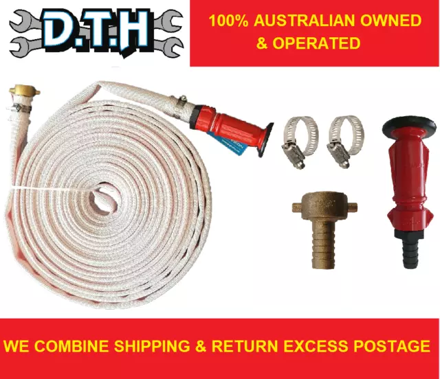 Lay Flat Fire Fighting Hose 1" (25Mm) X 20M 100L/M Twist Nozzle & 1'' Nut & Tail