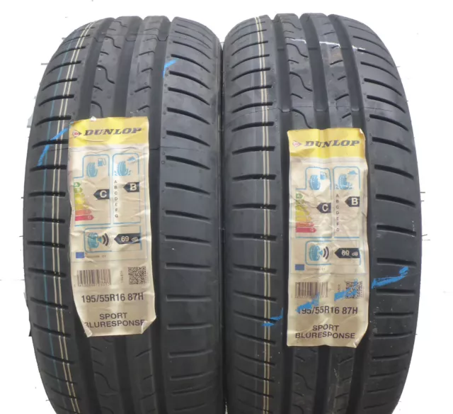 2 X Dunlop 195/55 R16 87H Sport blueResponse Pneu D’Été 2018 Plein comme Neuf