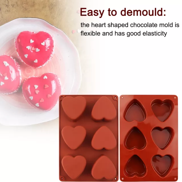 2pcs 6 Cavity Candy Baking Mold Pudding Bread Non Stick Candle Cake Heart Shape