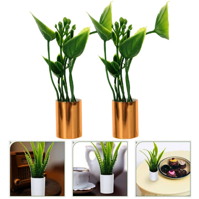 2 Pcs Mini Potted Plant Miniature Dollhouse Bonsai Food Toy