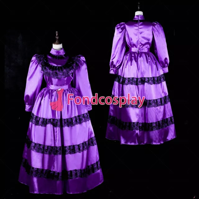 Sissy maid long Gothic purple satin dress lockable custom made