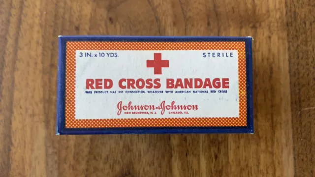 Vintage Johnson & Johnson Red Cross 3” Sterile Bandage Medical Ad Unopened