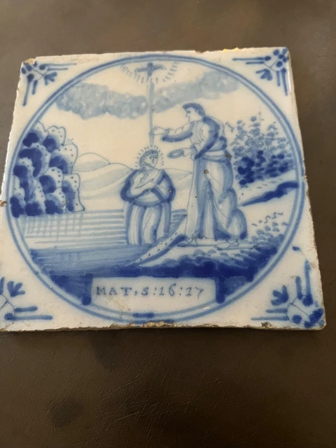 18th Century Biblical  Dutch Tile - MAT 3.16.27 hand painted.