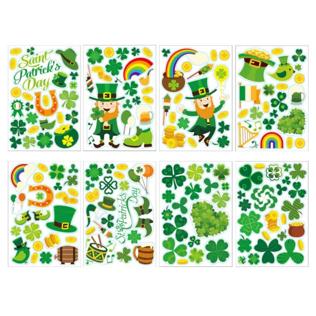 8 Hojas Pegatinas Ventana Verde Regalos Fiesta Decoración Irlandesa Decoración