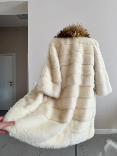 New mink LONG  coat JACKET size XS REAL WHITE FULL SKIN mink  1201005 HORIZONTAL