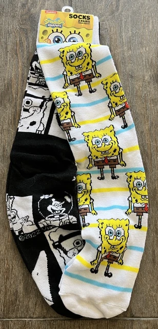 Sponge Bob Square Pants Mens Crew Socks lot of 2 pair Size 6-10 New ODD SOX NWT
