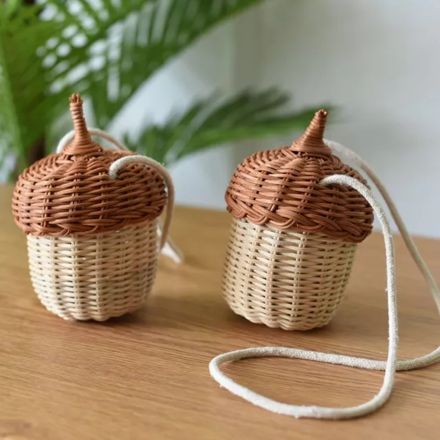 Rattan Mushroom Basket Bag Wicker Woven Women Handbags Beach Straw Bag Box