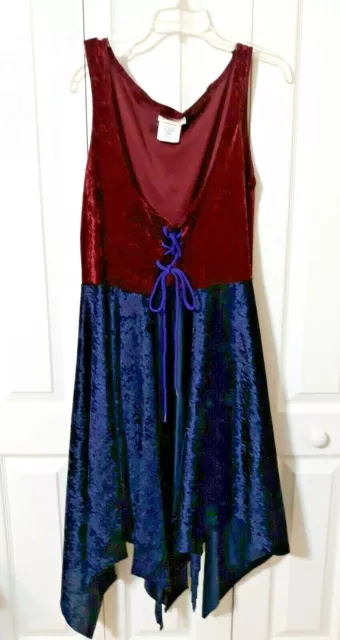 Victorian Smock Dress Womans Sz L Drawstring Bodice Knee Length Skirt