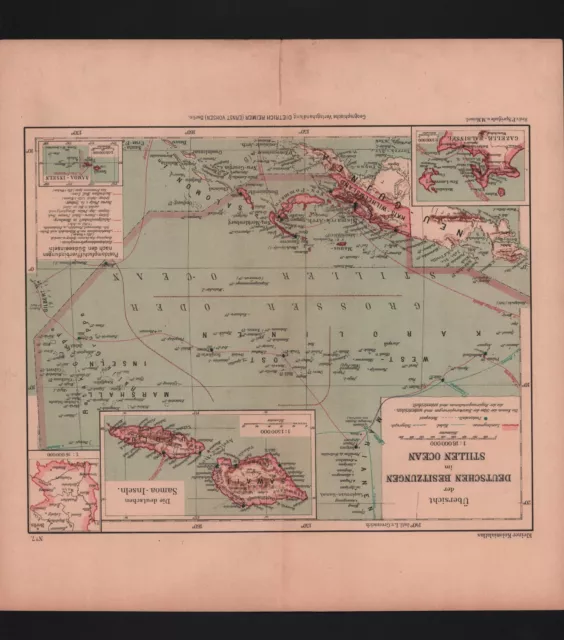 Landkarte map 1908: Deutsche Besitzungen Stiller Ozean Kolonien