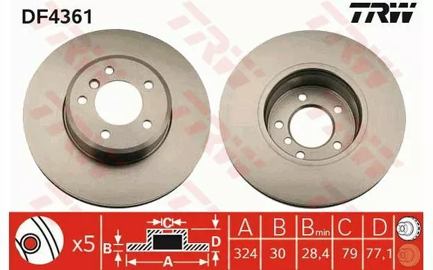 2x TRW Bremsscheiben vorne belüftet 324mm für BMW 5er-Reihe DF4361 - Mister Auto